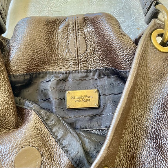 Vera Wang Signature Brown Leather Large Hobo Shoulder Bag - Picture 5 of 8